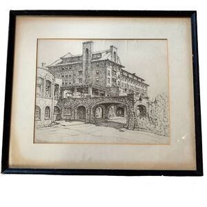 Rare 1940 Ernest Roth Signed Original Art Etching The Inn at Buck Hills Falls